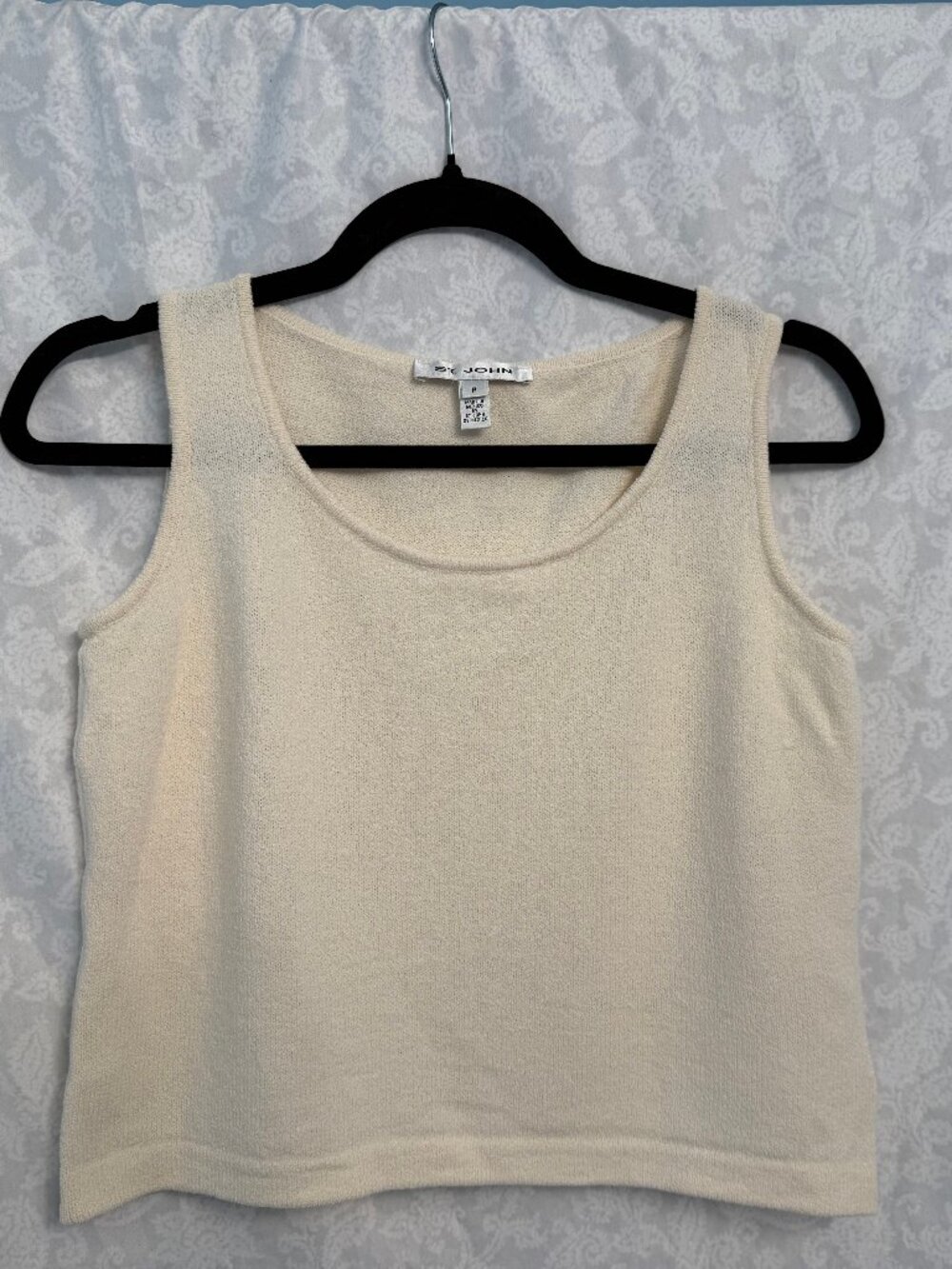 Vtg St. John Wool Blend Ivory Santana Knit Tank Top Womens Size Petite